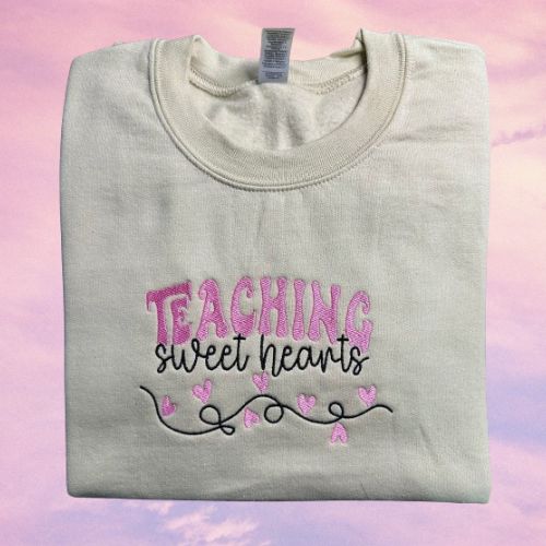 RTS Tan Unisex Small Teaching Sweethearts Embroidered Crewneck