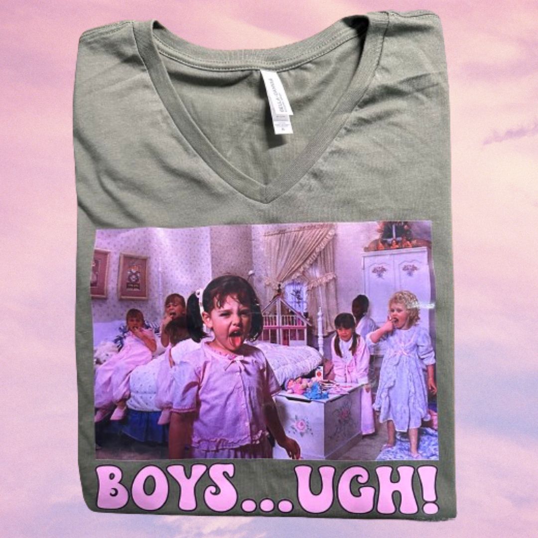 RTS Green Woman's Medium "Boys... Ugh!" V-Neck Shirt